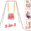FUNLIO Toddler Swing with Foldable Metal Stand for Toddlers Aged 1~10 Years, 3-in-1 Baby Swing Set with 4 Sandbags for Backyard/Indoor/Outdoor Play, Easy to Assemble & Store, Pink