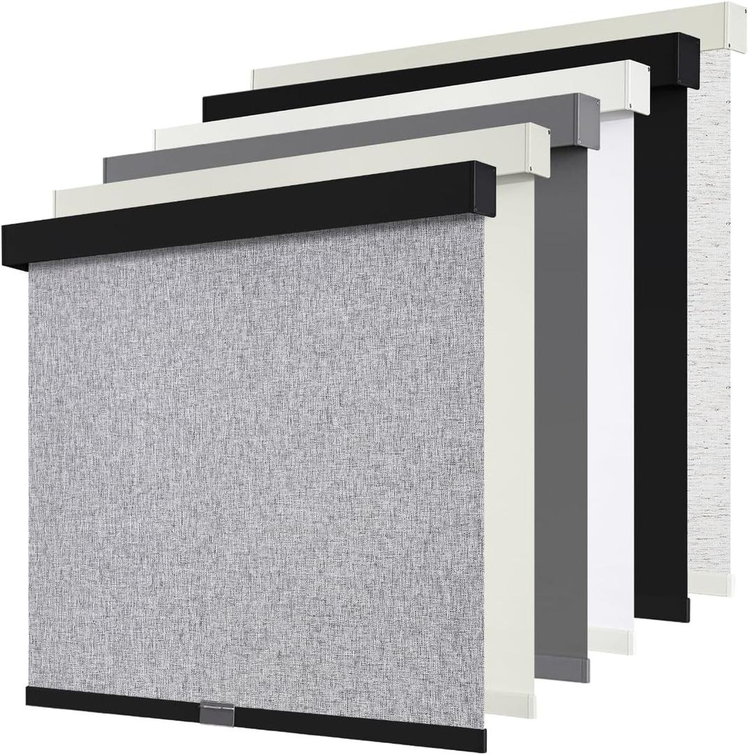 Cordless Blackout Roller Shades Blinds for Windows Free-Stop,Pull Down Room Darkening with Valance,Thermal Insulated Woven Fabric Window Door Blinds for Home,Office,Heather Grey 20" W x 72" H