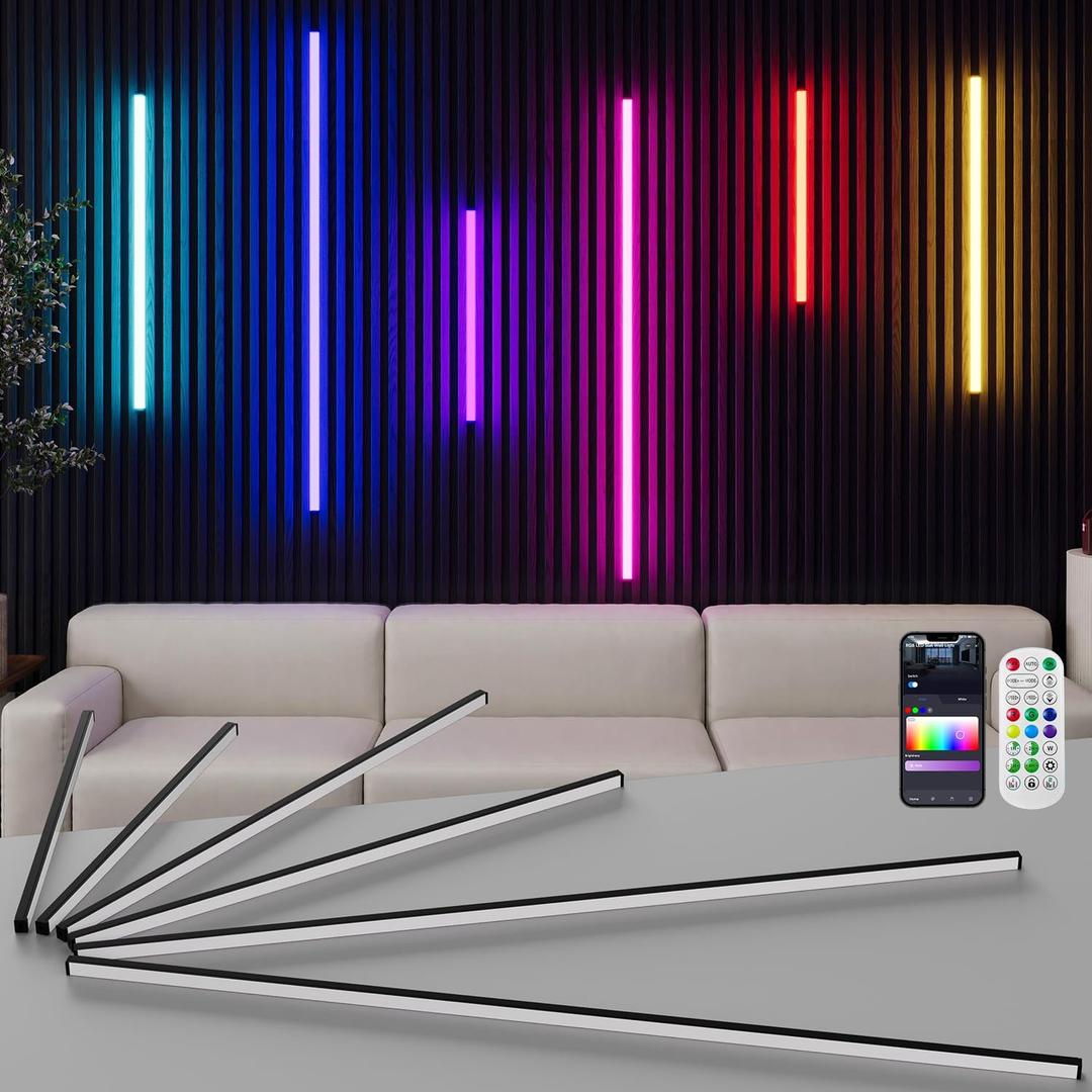 Smart RGB Slat Wall Lights 6PCS WiFi Wall Panel Lights with Alexa | Self Adhesive LED Light with APP Control, Music Sync, Timer, Memory Feature, White Light Cover for Slat Wall, Acoustic Panels, 16"+24"+40" X 2