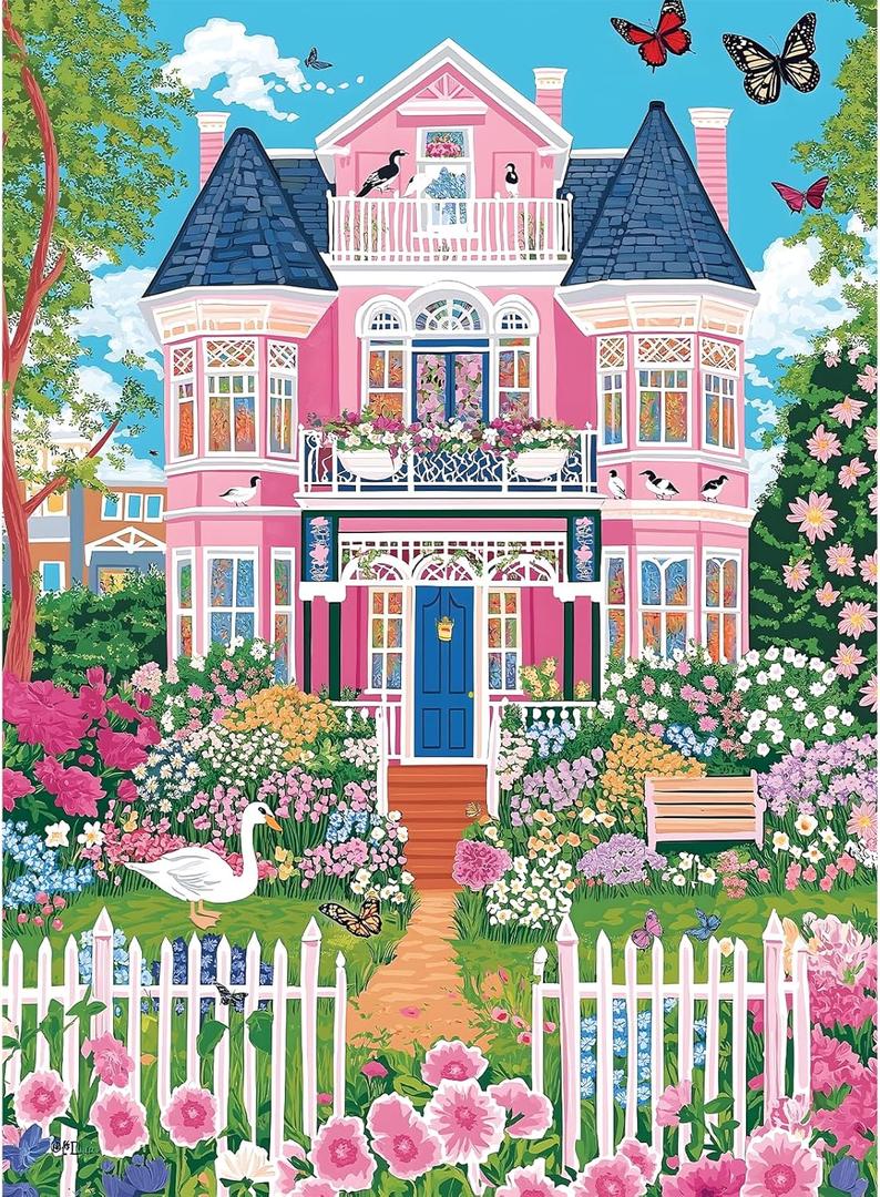 Puzzles for Adults 500 Pieces,Beautiful Manor Puzzle for Adults 500 Pieces,Spring Garden House Jigsaw Puzzles for Seniors, Perfect for Game Nights Giving Puzzles,20.5x15 in
