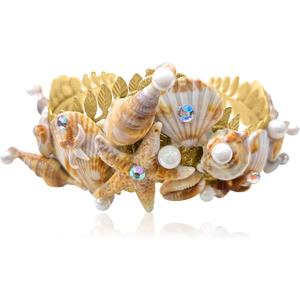 JeVenis Queen of Mermaid Crown Seashell Mermaid Headpiece Cosplay Costume | Queen of Mermaid Crown Seashell Mermaid Headband Headpiece Siren Costume Women for Mermaid Sirens Goddess Cosplay Renaissance