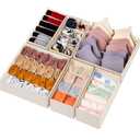 Criusia 6 Pack Sock Underwear Drawer Organizer Dividers, 58 Cell Foldable Fabric Dresser Closet Organizers and Storage Bins for Clothing, Baby Clothes, Bra, Panty, Scarf, Ties (Beige)