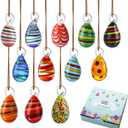 HDCRYSTALGIFTS Set 12 Blown Glass Easter Tree Ornaments, Multicolored Mini Hanging Glass Eggs Decor for Tree Basket DIY Crafts Easter Party Favors