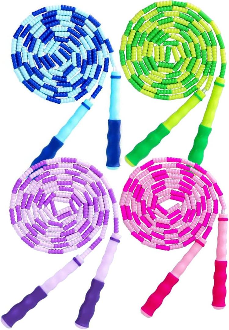 Jump Rope for Kids Girls and Boys, Soft Beaded Jump Ropes, Adjustable Skipping Rope, Tangle-Free Segmented Rope for Kid and Women Men Adults Exercise, Keeping Fit, Training - 9.2Ft (4Pack-PGBP)