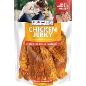 Pur Luv Chicken Jerky Dog Treats, Made with 100% Real Chicken Breast, 16 Ounces, Healthy, Easily Digestible, Long-Lasting, High Protein, Satisfies Dog's Urge to Chew (EXP 07/03/27)