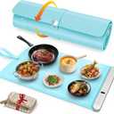 FYY Food Warming Mat - Electric Warming Tray with 6 Temperature Settings and 6 Hours Timer, Full Surface Graphene Heating Food Warmer, Premium Rollable Heating Tray for Gatherings, Parties, Light Blue (X Large Size: 24"x15", Mint Green)