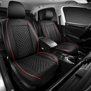 Skechers MAX Cushioning Car Seat Covers,Memory Foam Piping Leather Seat Covers,Waterproof Car Seat Protector Front Seats,Car Seat Cushion Airbag Universal Fit for Most Cars,Vans,Trucks,SUV,Red
