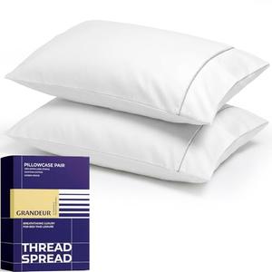 THREAD SPREAD 100% Egyptian Cotton Pillow Cases Queen Size Set of 2 - Luxury 2000 Series Queen Pillow Cases (21” x 32”, White), Soft Cooling Envelope Closure Hotel Quality Egyptian Cotton Pillowcases