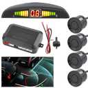 Reverse Backup Sensors Parking Radar System for Cars, 4 Parking Waterproof Detection Sensors LED Distance Display Warning Buzzer Alert Probe System Black