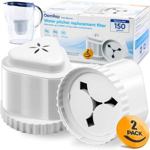 2Pack Replacement Filter for EPIC Water Filter Pitcher, Water Filter Pitcher Compatible with Aquagear Seychelle, BPA Free. Removes Fluoride, Chlorine, Lead, Odors