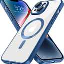 Hython Magnetic Clear for iPhone 14 Case with Camera Lens Protector [Compatible with MagSafe] Luxury Plating Edge Slim Soft TPU Cover Protective Phone Case for iPhone 14 6.1", Matte Deep Blue