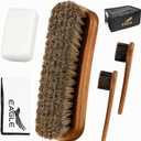 Eagle Shoe Shine Brush Kit 5-Piece Leather Care Set with Horsehair Brush, Daubers, Shine Sponge & Polishing Cloth for Shoes, Boots, Bags & Accessories