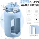 WINSA 84oz Glass Water Bottle with Stainless Steel Handle,2.5L Gallon Water Bottle with 2-IN-1 Straw Lid, Silicone Sleeve and Motivational Capacity Marker, Wide Mouth Water Jug For Gym, Workout, Blue