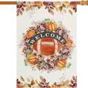 5 x Fall Garden Yard Flag 28 x 40 Inch Outside Double Sided Burlap Pumpkin Rugby Maple Leaf Welcome Flag Farmhouse Holiday Patio Lawn House Outdoor Decorations (Multicolor)