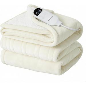 Bedsure Electric Blanket Twin - Soft Flannel Heated Blanket Twin Size, Fast Heating with 6 Time Settings (Up to 10H) & 6 Heat Settings, Warm Gift for Grandma (62x84 inches, Ivory)
