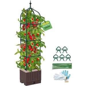 Raised Garden Bed Planter Boxes with Trellis,1pcs 70.9" Self-Watering Tomato Planter Boxes with Trellis for Climbing Vegetables Plants Flowers Tomato,Use for Indoor Outdoor (Brown)