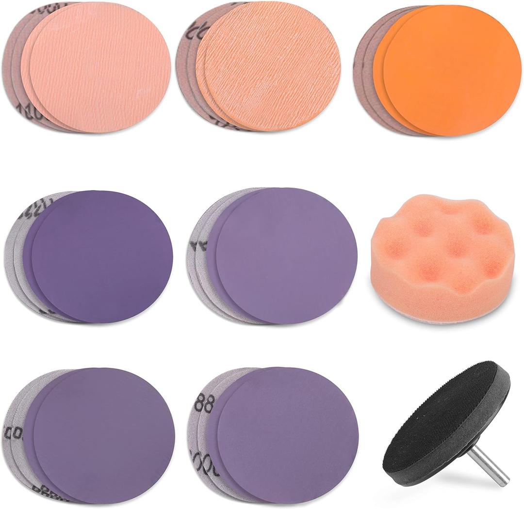 PLATINUMEDGE Car Headlight Restoration Kit, 3 inch Car Headlights Lens Polishing Sanding Discs with 3 inch Buffing Polish Pads for Drill, 30 Pc Car Headlight Restorer and Renewer Kit