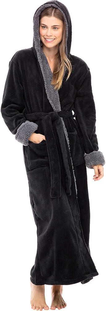 Alexander Del Rossa Sherpa Robes for Women Long, Womens Robes Long Hooded Bathrobes for Women, Plus Size Robe XL