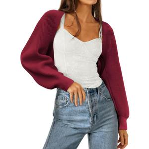 Zwurew Women's Bolero Shrug Sweater 2026 Knitted Long Sleeve Open Front Cropped Cardigan Shrugs Sweaters Y2K Tops (Red, S)