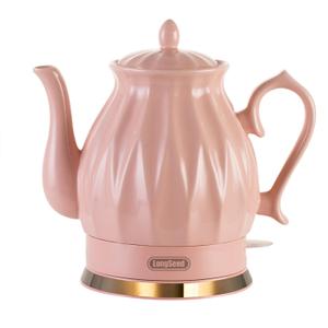 Ceramic Electric Kettle, 1.5L/1200W Boil Water Quickly and Easily with Boil-Dry Protection Auto Shut Off, Detachable Swivel Base, Diamond Cut Glazed (Pink)