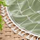 Sage Green Shower Curtain Farmhouse Cotton Texture with Embroidered Plaid Pattern and Boho Tassels for Bathroom,72" W72" L