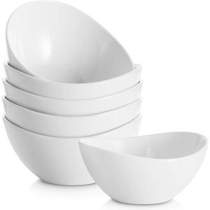 Samsle Porcelain Small Serving Bowls, 10 Ounce Dessert Bowls for Ice Cream Snacks Appetizer Candy Dishes, Dishwasher Safe Durable Ceramic White Bowl for Party, Set of 6 (5.5 inch)