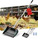 Chicken Poop Scooper for Sand,Coop Scoop 3 IN 1 Rake FunctionFine Sieve HolesAdjustable Stainless handle 24 to 68"Metal Cat Litter Scoop, No Hole Shovel Side Scooper Chicken Poop Scooper for Sand