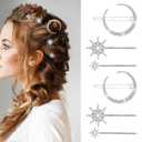 6 PCS Star Hair Pins Vintage Rhinestone Moon Star Hair Pin Celestial Hair Accessories Bobby Pins Crystal Hair Clip Metal Alloy Moon Bride Wedding Hair Pins for Women Girls