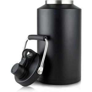 1 Gallon Water Bottle Insulated Stainless Steel Keeps Ice 48Hr, Large Water Gallon Jug Wide Mouth Leakproof Vacuum for Gym, Camping, & Construction Black