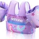 Nemone Toddler Swim Vest for 22-70 lbs Kids Floaties Swim Jacket with Arm Water Wings for Girls Boys 1 2 3 4 5 6 7 Years Old Beach Pool 20 30 40 50 60 66 Pounds Puddle Jumper (A-Purple Mermaid)