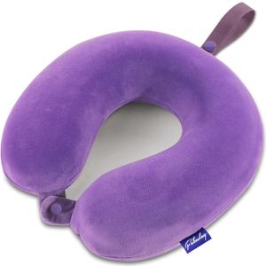 Neck Pillow for Travel Memory Foam - Airplane Pillows for Sleeping with Attachable Snap Strap Soft Washable Cover, Flight Pillow for Traveling, Car, Home, Provide Head Neck Support Rest Purple