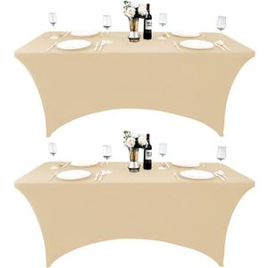 2-Pack 8ft Spandex Table Covers for Rectangle Folding Tables - Washable Elastic Tablecloth - Ultimate Fitted Table Protector for Birthday Parties, Trade Shows, Banquet