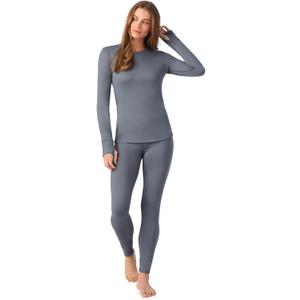 Cuddl Duds Womens Heavyweight Fleece 2 Piece Long Sleeve Thermal Underwear Set – Shirt & Leggings Base Layer for Cold Weather – Winter Clothing Long Johns Lounge Sets for Women, Grey, M