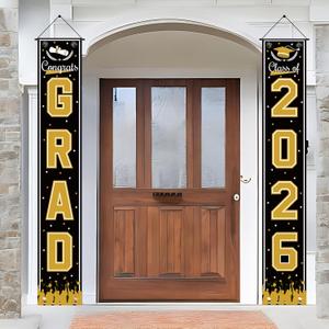 8 x OHOME Graduation Decorations 2026 - Black Congrats Grad Porch Banner for Graduation Party Decorations - Class of 2026 - Party Favors Supplies Backdrop Yard Signs Decor