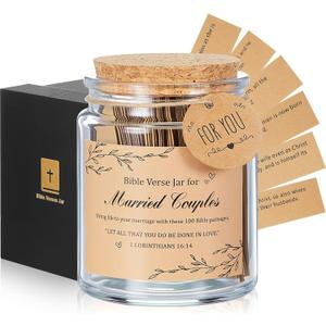 Funnymoom Wedding Bible Verse Jar for Married Couples with 100 Bible Verse, Christian Gifts for Women Men, Bride Ideas for Her Religious Jar, Mr and Mrs Gift Newlyweds Birthday Greeting Card Presents