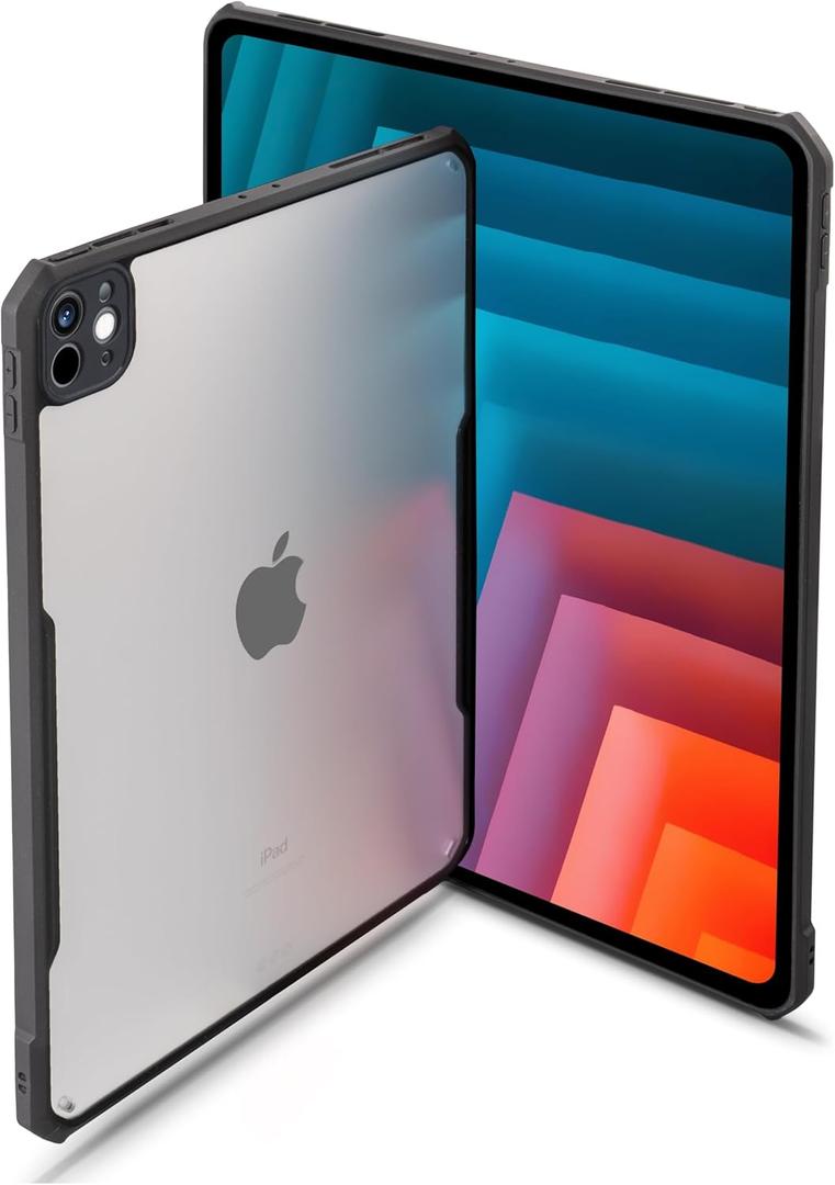 TineeOwl iPad Pro Case (2024) M4, Ultra Thin Matte Clear Case, Supports Apple Pencil Charging, TPU Bumper (Matte Back/Black, Pro 13" (2024))
