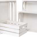 Set of 4 Large Wooden Crates Decorative, Whitewashed Nesting Wooden Crates for Display Rustic, Farmhouse Wooden Storage Container Boxes Made from 100% Wood