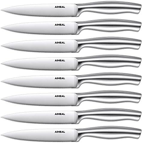 Aiheal Steak Knives, Stainless Steel Steak Knives Set of 8, Never Needs Sharpening Dinner Steak Knife Set, 4.5 Inch Sharp Micro Serrated