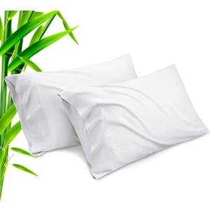 TELUS White Pillow Cases Standard Size 2 Pack, Bamboo Rayon Cooling Pillowcases with Envelope Closure, Cool & Breathable Pillow Cover for Hot Sleepers and Night Sweats, 20x26 inch