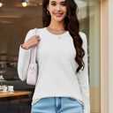 MAGCOMSEN Women's Long Sleeve Shirts Casual Crew Neck T-Shirt 2025 Basic Fall Tops Classic-fit Tee Breathable Cotton Top (Black, XXL)