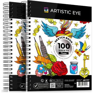 ARTISTIC EYE 9x12 Premium Sketch Book Set, 100 Sheets, Spiral Bound, 68lb (100gsm), Acid-Free Drawing Paper, Ideal for Kids, Teens & Adults (Set of 2)