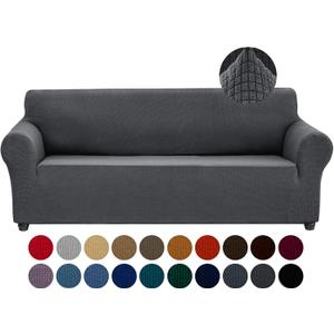 Joccun Stretch Couch Cover Slipcovers, 1-Piece Sofa Covers for 3 Cushion Couch Spandex Jacquard Washable Furniture Protector Cover for Living Room,Kids,Pets(Large 78''-94'',Charcoal)