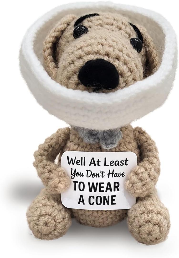 Well at Least You Dont Have to Wear a Cone  Funny and Thoughtful Crochet Dog Gift  4.5" Handmade Plush for Surgery Recovery, Vasectomy Humor, or Quirky Retirement Gift