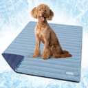 PetAmi Cooling Mat for Dog, Premium Pet Cooling Blanket for Crate Kennel, Indoor Cat Cool Sleeping Pad, Q-MAX Cold Sofa Couch Cover for Summer, Navy/Dusty Blue, Large (40x60)
