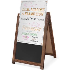 Ilyapa 2 in 1 A Frame Sign Holder and Chalkboard Easel - Dual Sided Magnetic Chalk Board - Display for Businesses Outdoor - 28x41 - Barnwood Brown