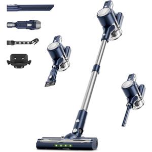 Cordless Vacuum Cleaner for Home, 6-in-1 Stick Vacuum with Powerful Suction, Rechargeable, Anti-Tangle Pet Hair Brush, Self-Standing, Green LED Headlight Vacuum for Carpet & Hardwood Floors-Dark Blue
