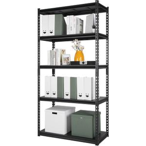 5-Tier Adjustable Storage Shelves Heavy Duty Metal Shelving Unit for Garage, Warehouse, Basement - 35.8"W x 16.5"D x 72"H No Bolt Easy Assembly Industrial Shelves with Tool-Free Height Adjustment (35.8"Wx16.5"Dx72"H)
