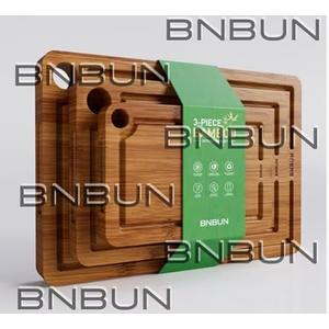 Bamboo Cutting Board for Kitchen, 3-Piece Set with Juice Grooves, Side Handles & Non-Slip Mats – Durable Bamboo Chopping Board for Meat, Vegetables and Fruits