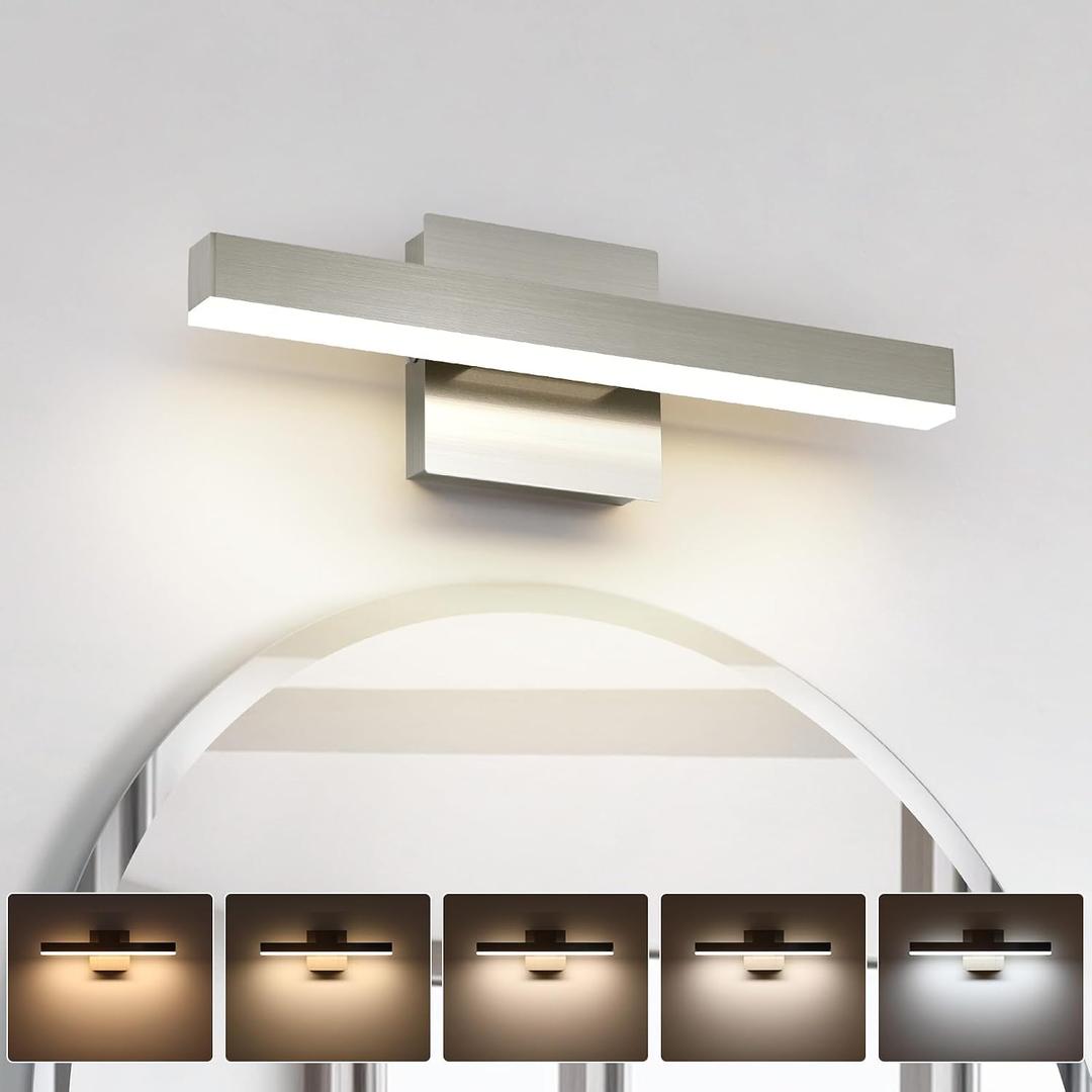 Joossnwell Bathroom Light Fixtures Brushed Nickel Vanity Lights Bar 5cct Dimmable Modern Bath Lighting Fixture Over Mirror Led Vanity Light for Bathroom 15.74 inch ETL Certificated, 15.75 Inch Long