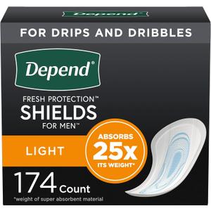 Depend Incontinence/Bladder Control Shields, Pads for Men, Light Absorbency, 174 Count (3 Packs of 58) (Packaging May Vary) (One Size)
